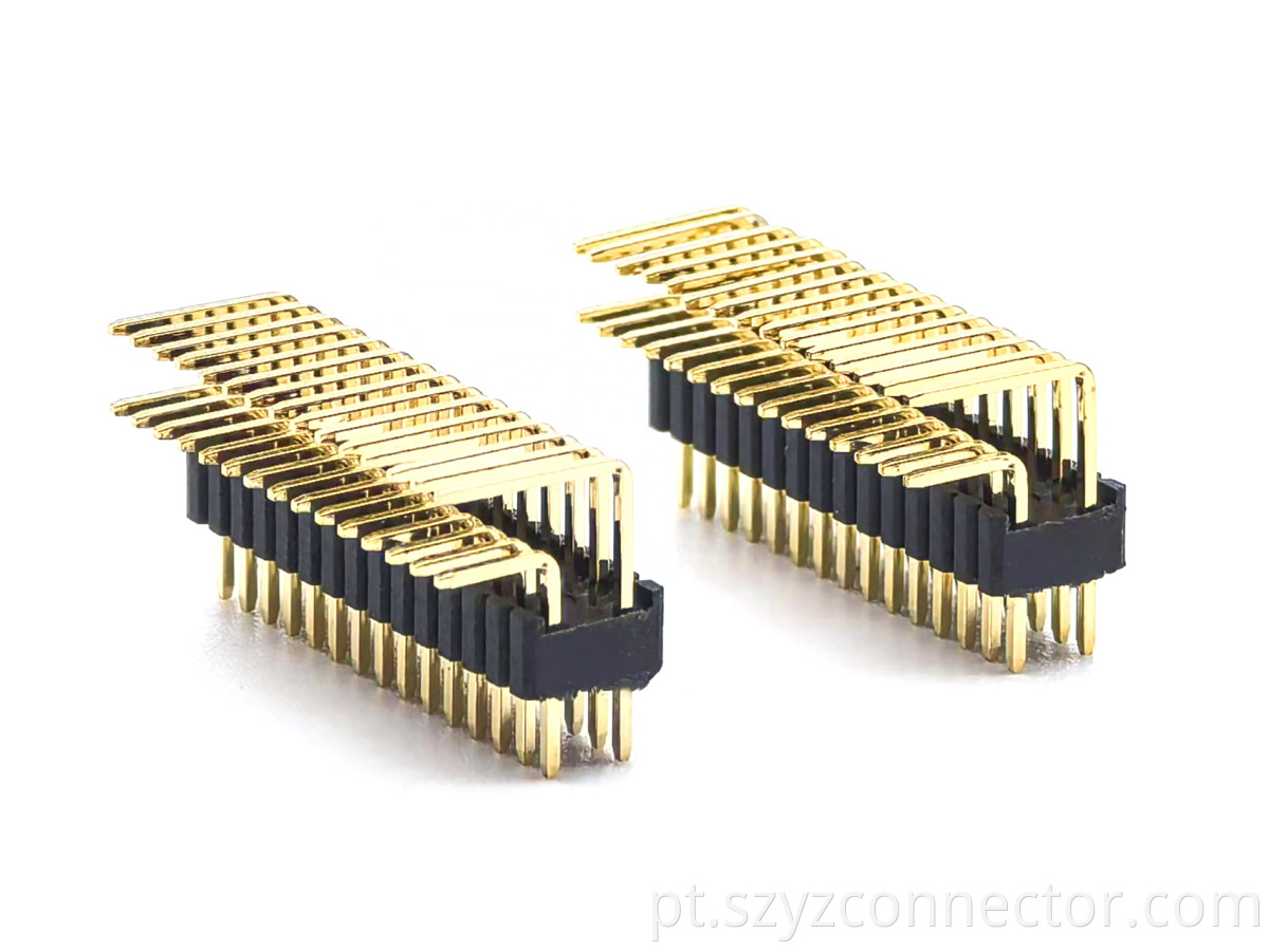 Conector de cabeçalho de pino de passo de 1,27 mm Ângulo direito de fileira dupla SQ0,46mm H2,54mm 2*15P 1.27mm Pitch Pin Header Connector Dual Row Right Angle SQ0.46mm H2.54mm 2*15P